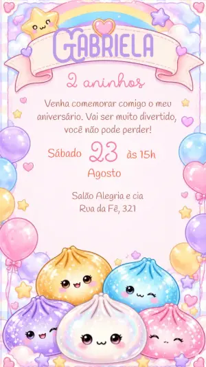 Vídeo Convite de Aniversário Squishmallows Kawaii para Editar