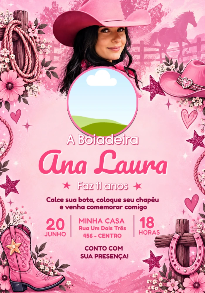 Convite Digital Ana Castela Boiadeira com Foto Editável Convite Digital Ana Castela Boiadeira com Foto Editável