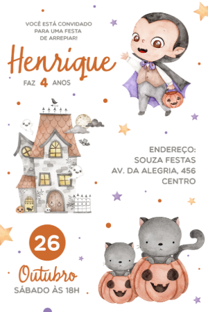 Convite de Aniversário Halloween Menino Editável