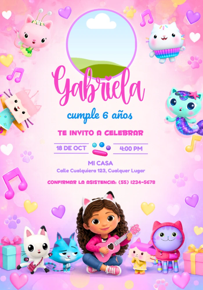 Invitación de Cumpleaños La Casa Mágica de Gabby con Foto Editable Invitación de Cumpleaños La Casa Mágica de Gabby con Foto Editable