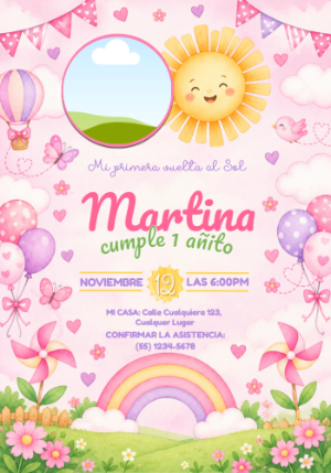 Invitación Editable Primer Añito: Mi Primera Vuelta al Sol