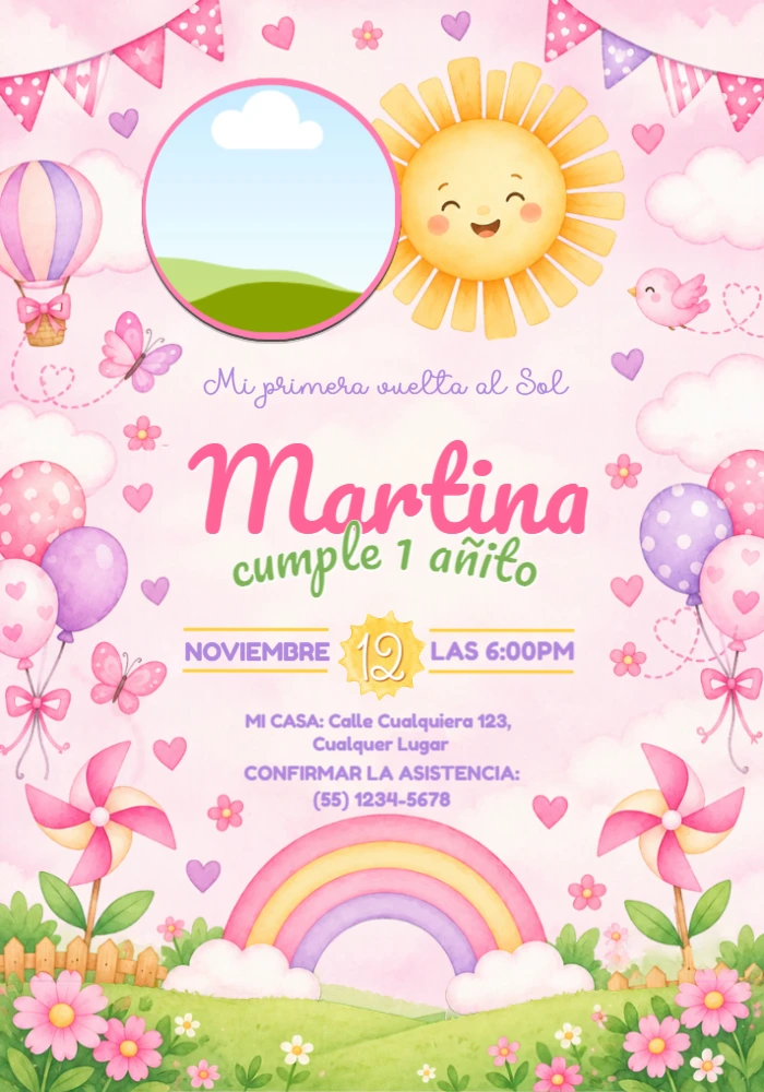 Invitación Editable Primer Añito: Mi Primera Vuelta al Sol Invitación Editable Primer Añito: Mi Primera Vuelta al Sol