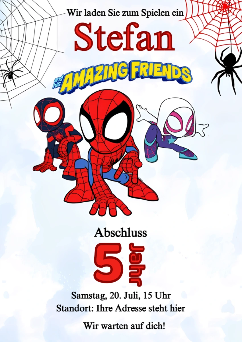 Editierbare Spidey und seine Freunde Geburtstagseinladung Editierbare Spidey und seine Freunde Geburtstagseinladung