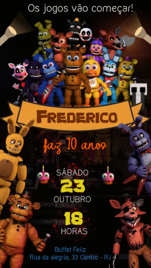 Convite Animado de Aniversário Five Nights at Freddy's para Editar