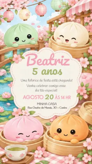 Convite Animado Aniversário Squishy Dumpling Editável