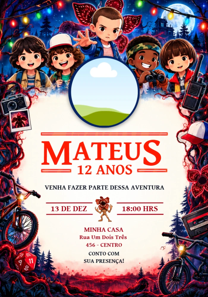Convite Stranger Things com Foto Editável para Aniversário Convite Stranger Things com Foto Editável para Aniversário