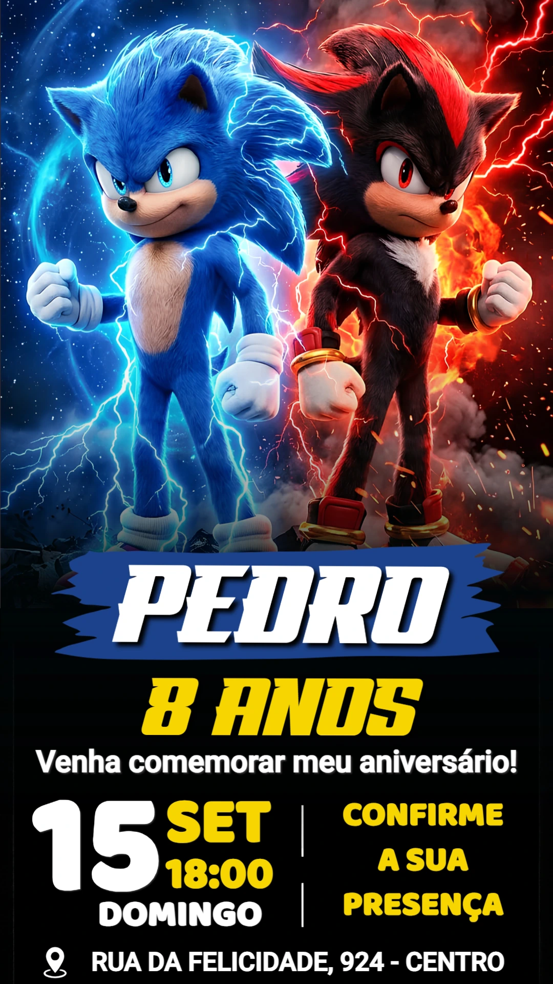 Convite de Aniversário Sonic e Shadow | Modelo Digital Editável Convite de Aniversário Sonic e Shadow | Modelo Digital Editável