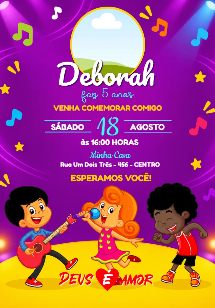 Convite de Aniversário 3 Palavrinhas com Foto Editável Convite de Aniversário 3 Palavrinhas com Foto Editável