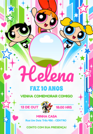 Convite Aniversário Meninas Super Poderosas com foto para editar