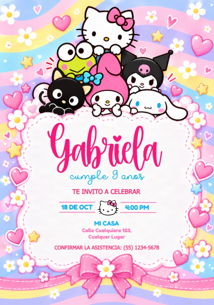 Invitación Editable Cumpleaños Hello Kitty y Amigos Invitación Editable Cumpleaños Hello Kitty y Amigos