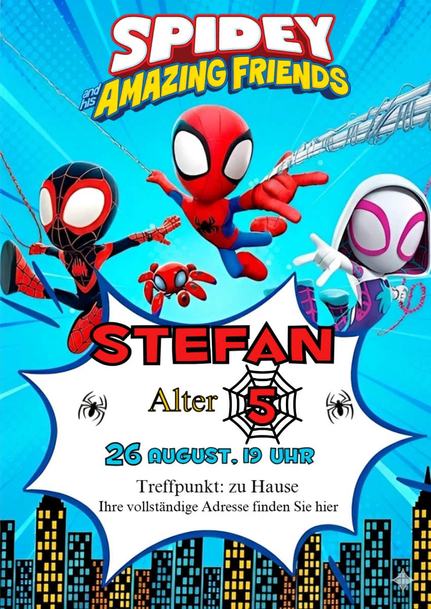 Spidey und seine Super-Freunde Geburtstagseinladung zum Bearbeiten Spidey und seine Super-Freunde Geburtstagseinladung zum Bearbeiten