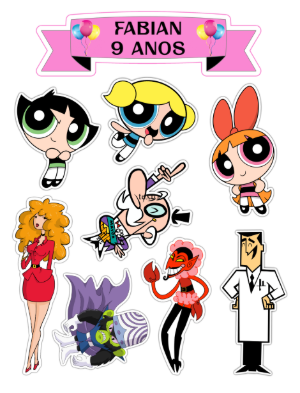 Topper de Bolo Meninas Super Poderosas Aniversário Editável