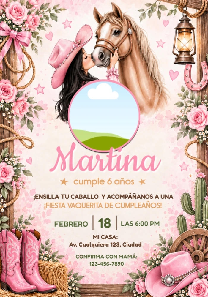 Invitación Digital de Cumpleaños Vaquerita para Editar Invitación Digital de Cumpleaños Vaquerita para Editar