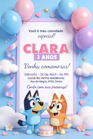 Invito di compleanno Bluey – Statico – Borboleta Convites
