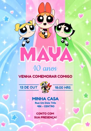 Convite de Aniversário Meninas Super Poderosas Editável