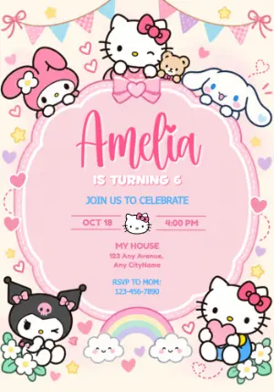 Hello Kitty & Friends Birthday Invitation Editable Template