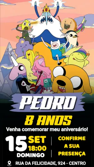 Convite de Aniversário Hora de Aventura Digital para Editar