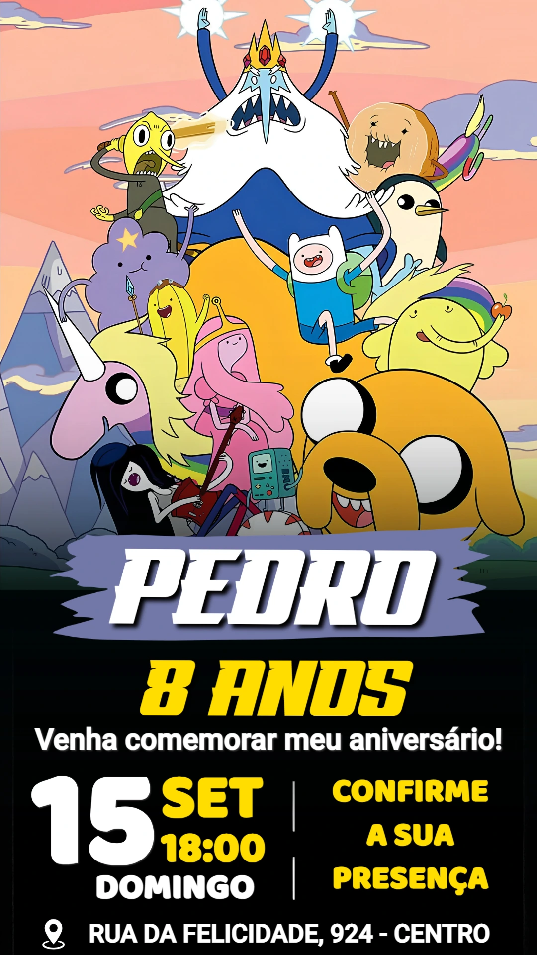 Convite de Aniversário Hora de Aventura Digital para Editar Convite de Aniversário Hora de Aventura Digital para Editar