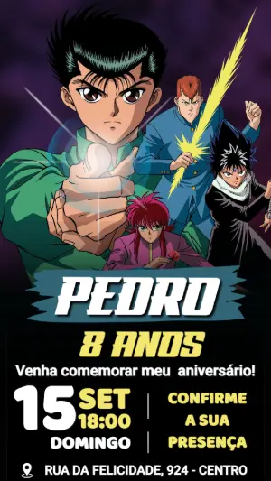 Convite de Aniversário Yu Yu Hakusho Editável Online