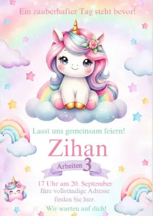 Niedliche Einhorn-Geburtstagseinladung | Editierbare Vorlage