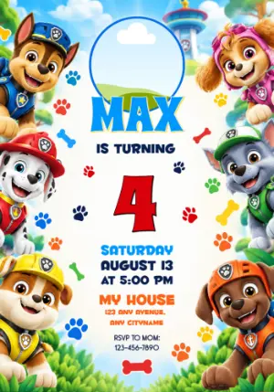 Editable Paw Patrol Birthday Invitation with Photo Frame