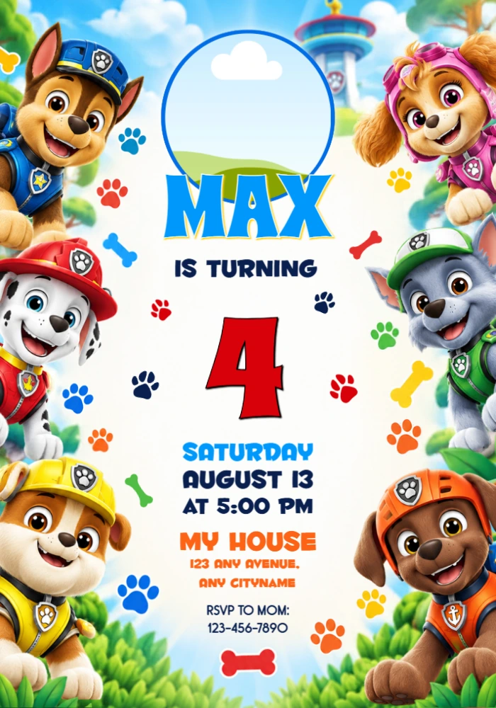 Editable Paw Patrol Birthday Invitation with Photo Frame Editable Paw Patrol Birthday Invitation with Photo Frame