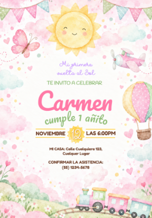 Invitación Primer Añito Editable: Mi Primera Vuelta al Sol