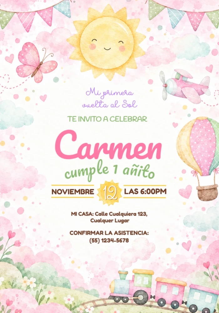 Invitación Primer Añito Editable: Mi Primera Vuelta al Sol Invitación Primer Añito Editable: Mi Primera Vuelta al Sol