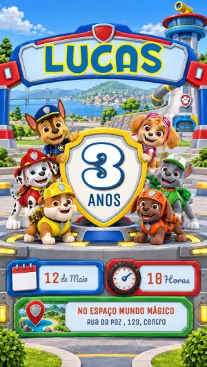 Invito di compleanno Paw Patrol – Statico – Janeiro 