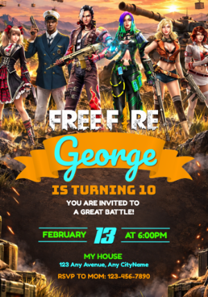 Editable Free Fire Invitation for an Epic Birthday Battle