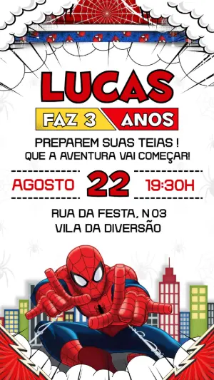 Convite de Aniversário Homem Aranha: Modelo Digital Editável