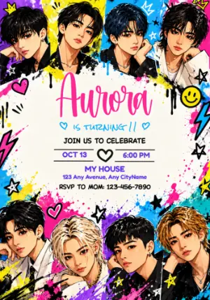 Stray Kids Birthday Invitation in Graffiti Pop Style Editable