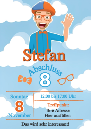 Editierbare Blippi Geburtstagseinladung Vorlage