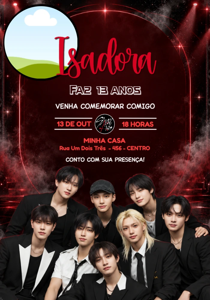 Convite de Aniversário Stray Kids com Foto Editável Convite de Aniversário Stray Kids com Foto Editável