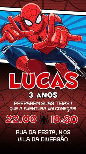 Convite de Aniversário Homem-Aranha Lançando Teias para Editar