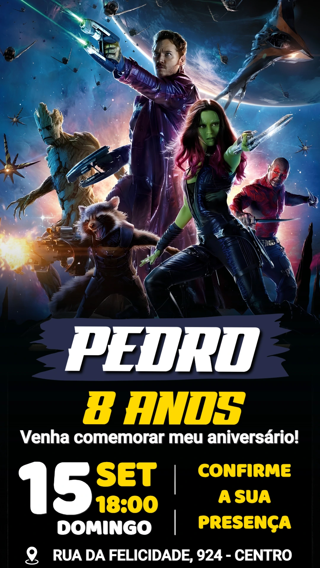 Convite de Aniversário Guardiões da Galáxia Editável Digital Convite de Aniversário Guardiões da Galáxia Editável Digital