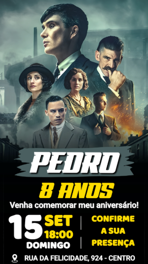 Convite de Aniversário Peaky Blinders Digital para Editar