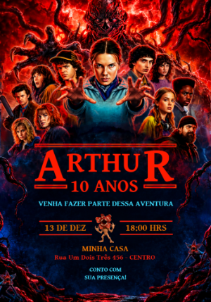 Convite de Aniversário Stranger Things com Personagens para Editar