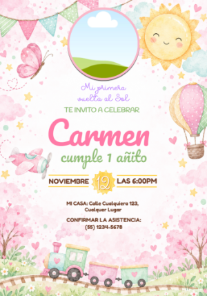 Invitación Editable Primer Añito: Mi Primera Vuelta al Sol