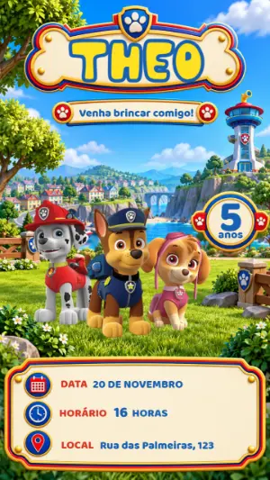 Paw Patrol Birthday Invitation – Static – Janeiro 