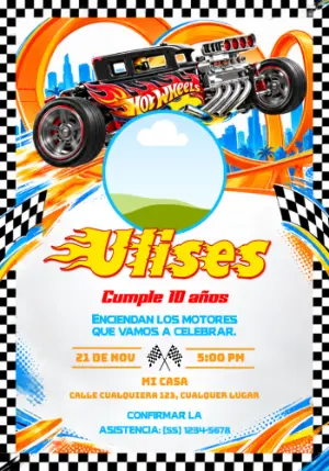 Convite de Aniversário Hot Wheels Carrera Extrema para Editar
