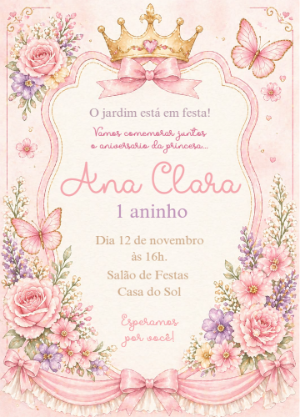 Convite de Aniversário Jardim Encantado Florido Editável