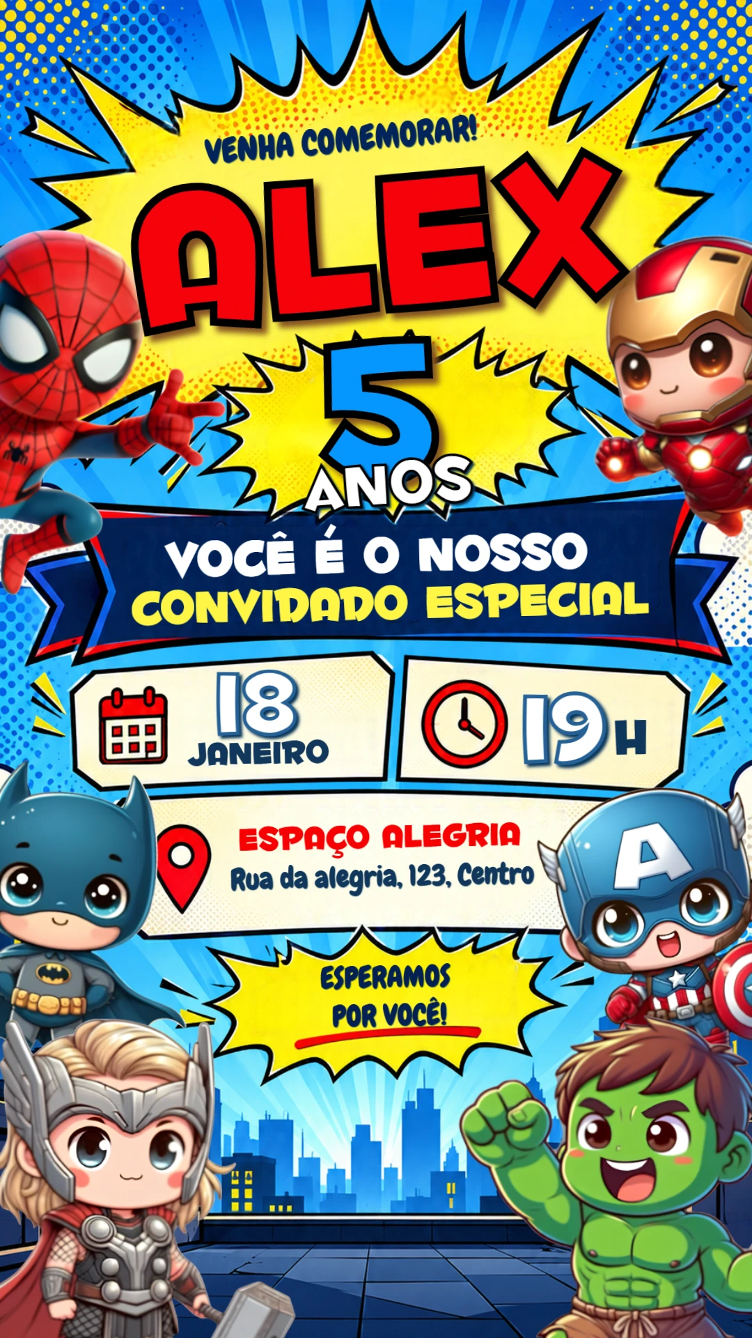 Convite de Aniversário Vingadores Cute para Editar Online Convite de Aniversário Vingadores Cute para Editar Online