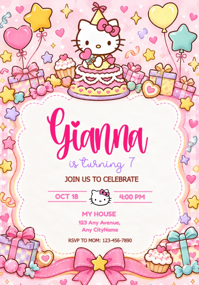 Hello Kitty Birthday Invitation On The Cake Editable Template Hello Kitty Birthday Invitation On The Cake Editable Template