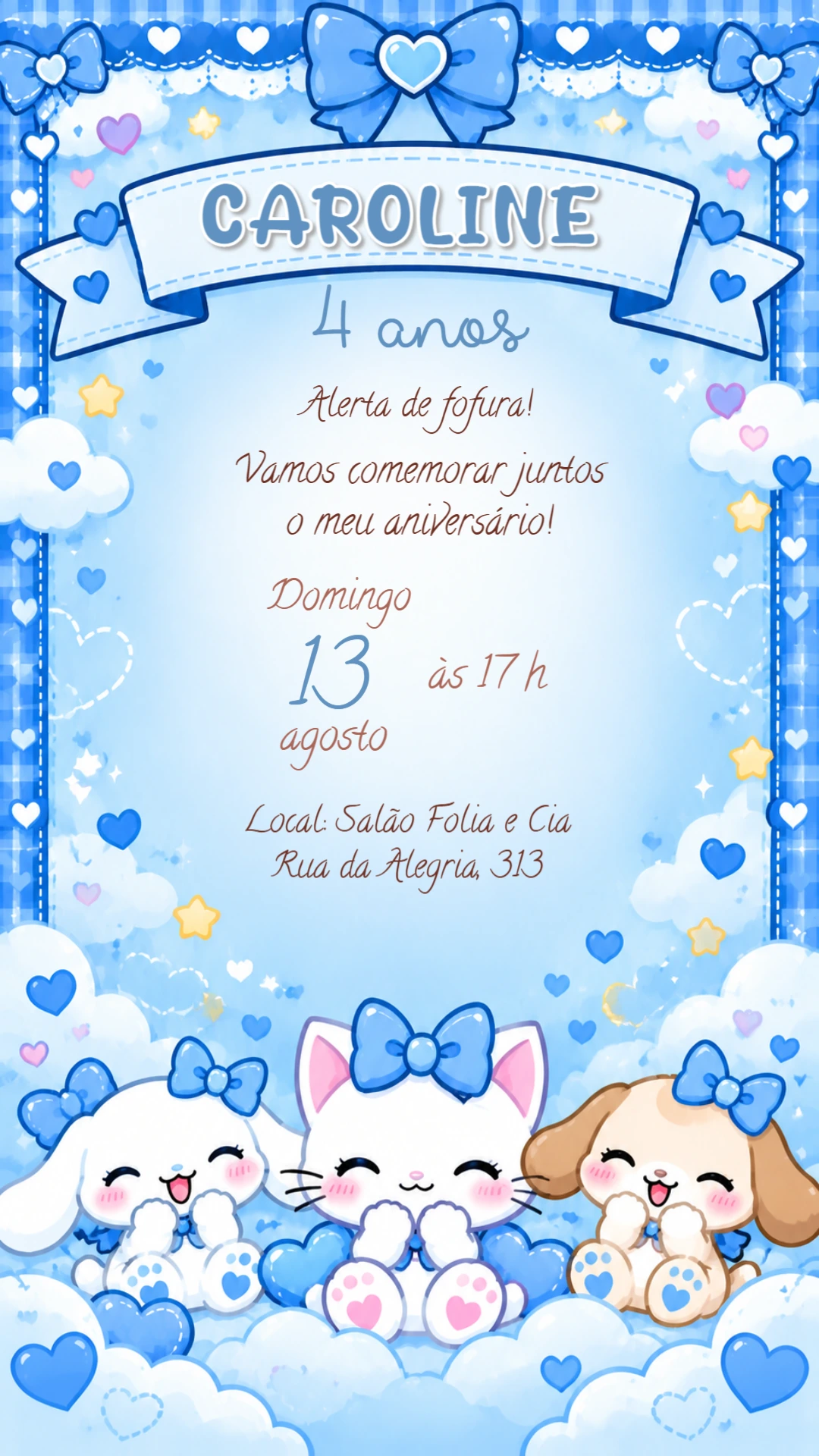 Convite Animado Bobbie Goods: Aniversário Fofo para Editar Convite Animado Bobbie Goods: Aniversário Fofo para Editar