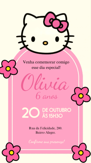 Convite Animado Hello Kitty: Vídeo Editável para Festa Infantil