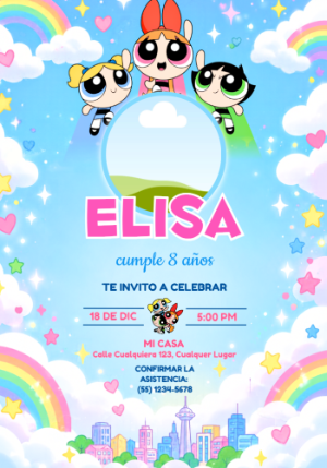 Invitación de Cumpleaños Las Chicas Superpoderosas con foto para editar