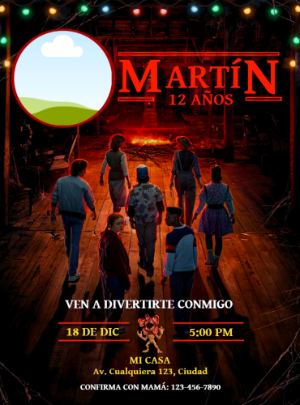 Invitación de Cumpleaños Stranger Things con Foto Editable