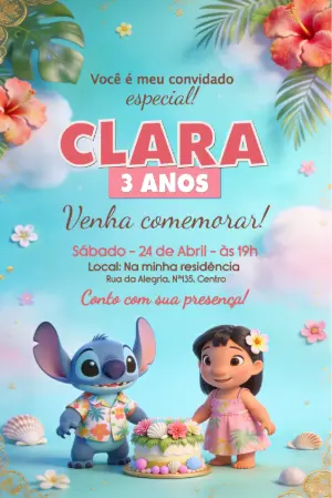 Invitación de cumpleaños Stitch – Estático – Borboleta Convites