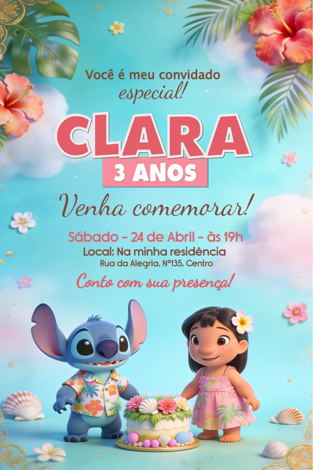 Convite de Aniversário Lilo e Stitch Editável Online Convite de Aniversário Lilo e Stitch Editável Online